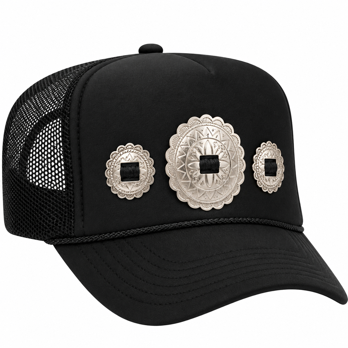 Black Sundial Concho Trucker Hat