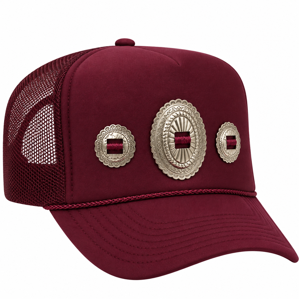 Burgundy Concho Trucker Hat