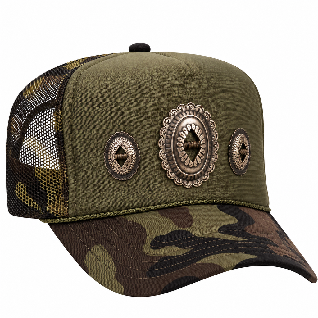 Camo Olive Concho Trucker Hat