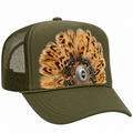 Olive Green Feather Concho Trucker Hat