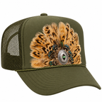 Olive Green Feather Concho Trucker Hat