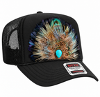 Black + Turquoise Feather Concho Trucker Hat