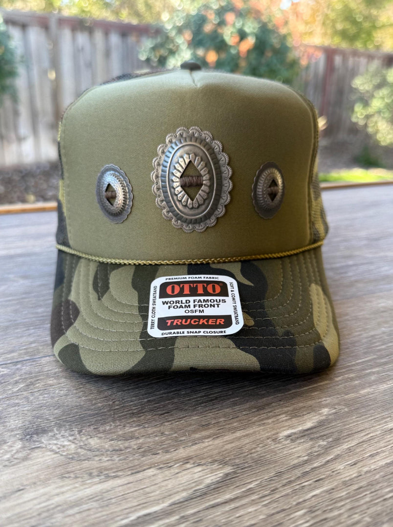 Camo Olive Concho Trucker Hat