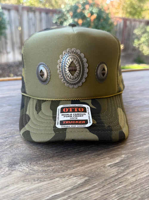 Camo Olive Concho Trucker Hat