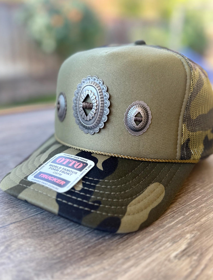 Camo Olive Concho Trucker Hat