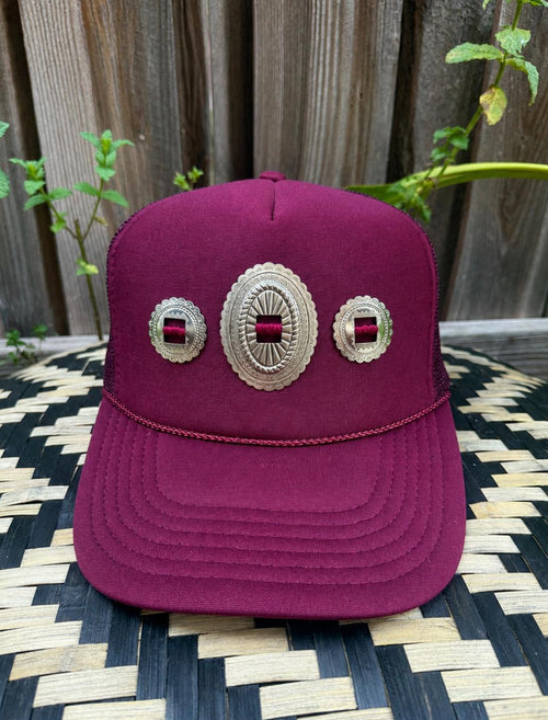 Burgundy Concho Trucker Hat