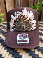 Chocolate Brown Feather Concho Trucker Hat