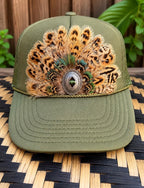 Olive Green Feather Concho Trucker Hat